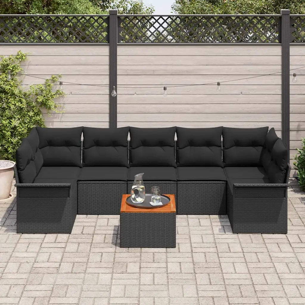 Set Divano da Giardino con archiviazione 8 pcs Nero polyrattan