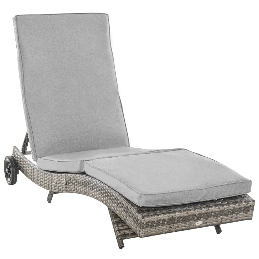 Lettino da giardino polyrattan con cuscini regolabile 5 posizioni ¨C zephmum ¨C grigio metallo 207x70x70 cm