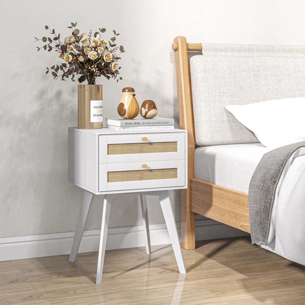 Comodino Bianco con 2 Cassetti Stile Cannage ¨C Minimal ¨C 40x40x60 cm