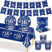 Servizio di Compleanno 70 Pezzi - Piatti e Tazze in Carta - Fazzoletti - Bandiera - Decorazioni da Tavola - Accessori per Festa - Servizio da Festa