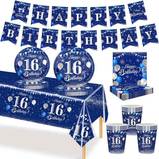 Servizio di Compleanno 70 Pezzi - Piatti e Tazze in Carta - Fazzoletti - Bandiera - Decorazioni da Tavola - Accessori per Festa - Servizio da Festa