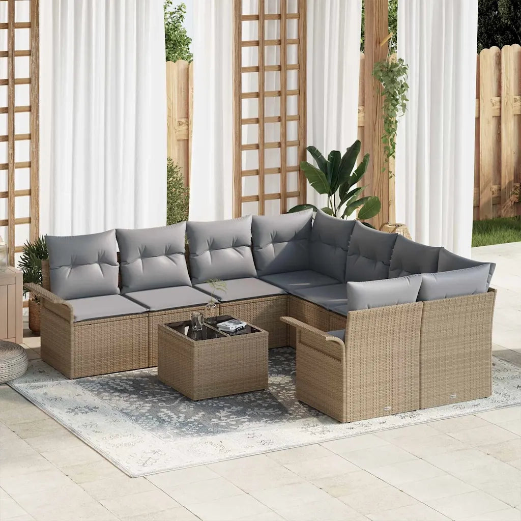 Set Divano da Giardino 9 pcs Beige Poly Rattan
