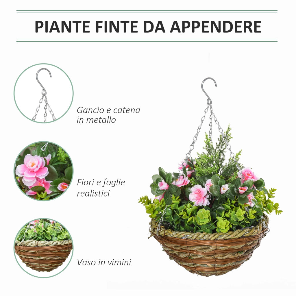 Set Piante Finte Lisianthus con Vaso ¨C Minimal ¨C Verde Rosa 25x34 cm