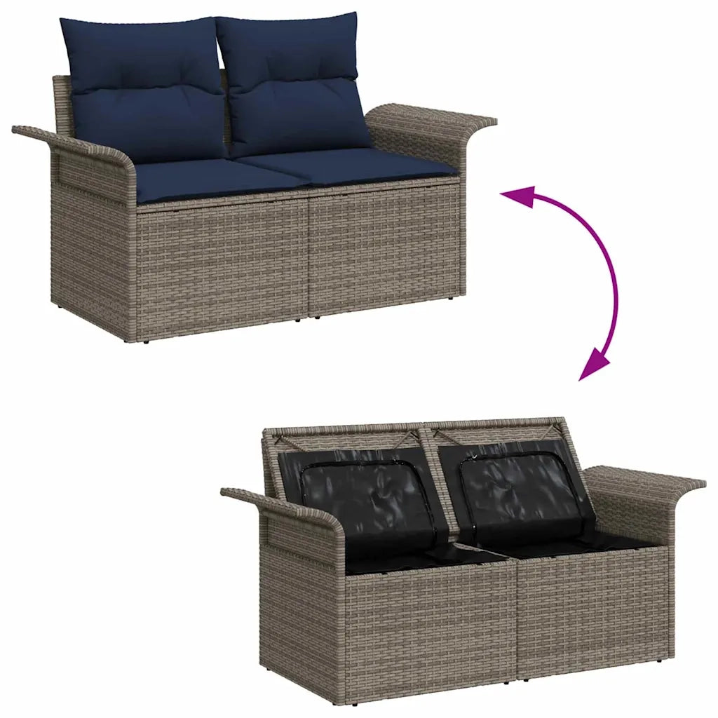 Set Divano da Giardino 9 pcs Grigio e Blu Navy polyrattan 3355973