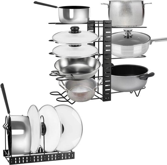 Supporto per pentole a doppia faccia con 8 distributore regolabili montaggio DIY nero