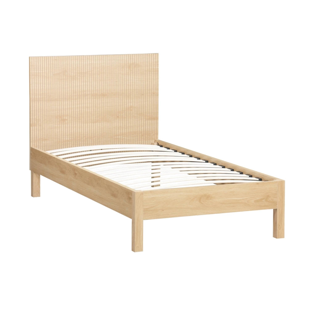 Letto con rete a doghe e testiera 90x190cm decorazione legno, marrone