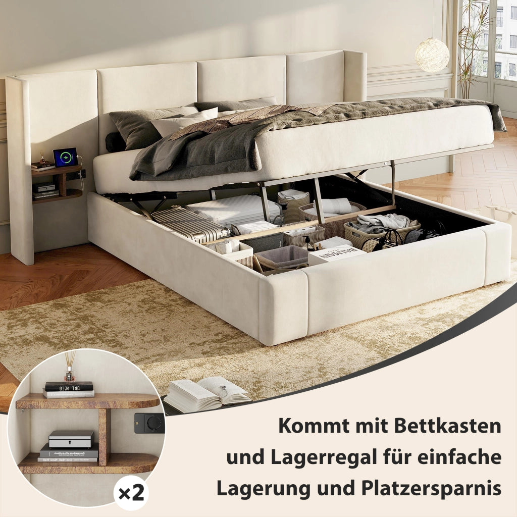 letto imbottito velluto beige 160 x 200 cm