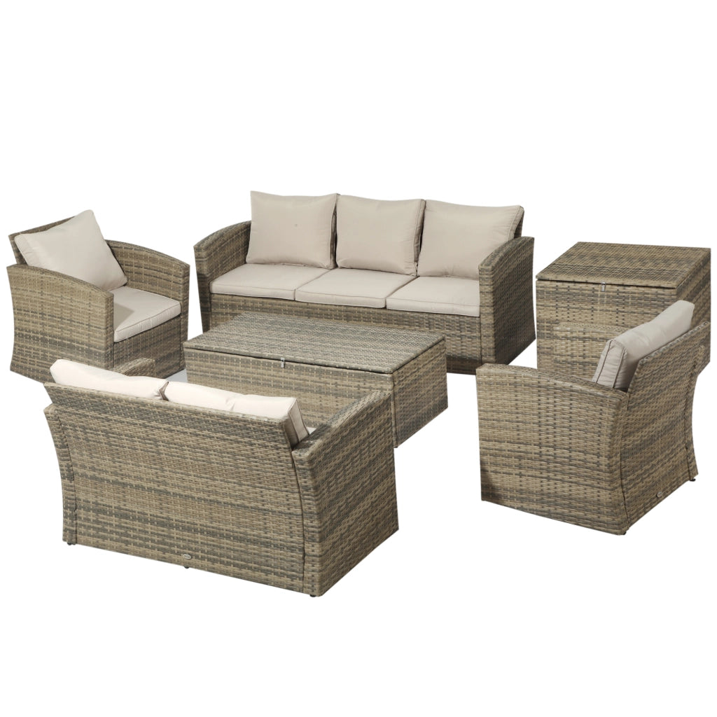 Set da Giardino 6 Pezzi in Rattan con Divani e Poltrone ¨C Zephmum ¨C Beige