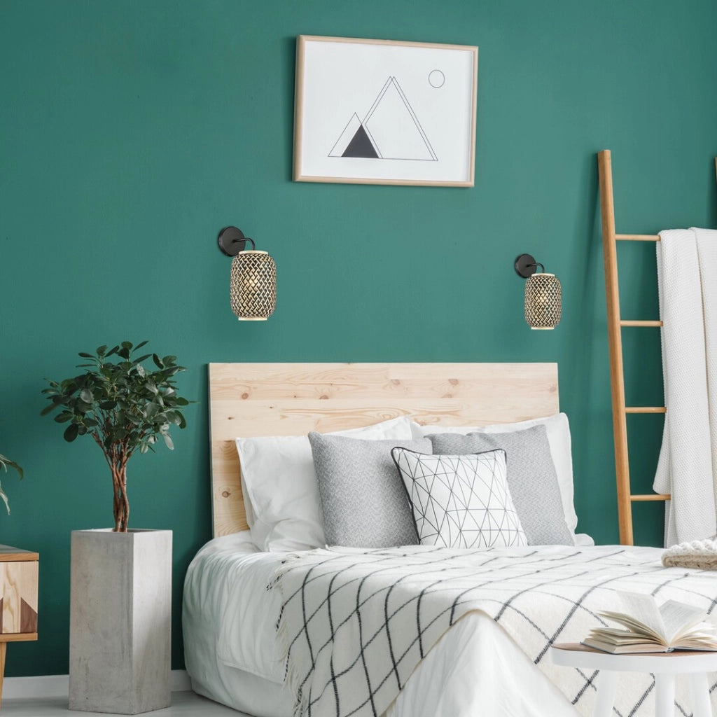 Applique scandinava E27 nero opaco rattan Adalla Rabalux