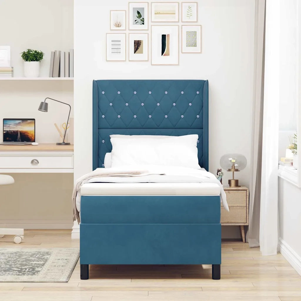 Letto a molle con materasso Blu 100 x 200 cm Velluto 3341946