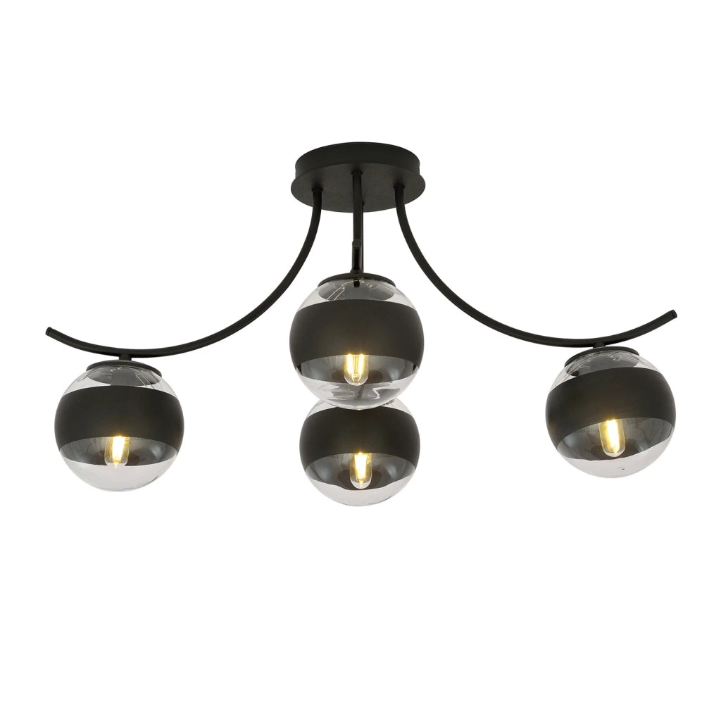 Plafoniera Moderna Coeo Acciaio Nero 4 Luci E14 Ip20