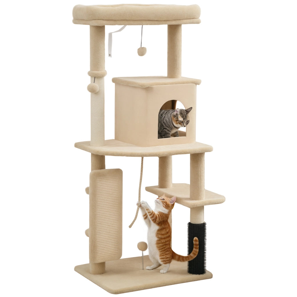 Letto a soppalco per gatti con arrampicata ¨C Minimal ¨C beige 55x44x132 cm