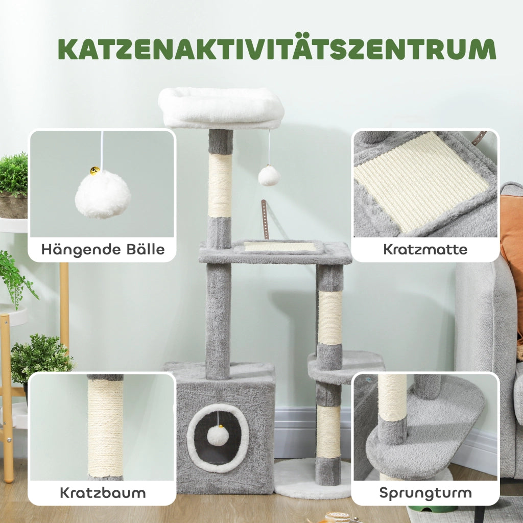 Torre per Gatti con Piattaforma e Tana ¨C Minimal ¨C Grigio 55x40x107 cm