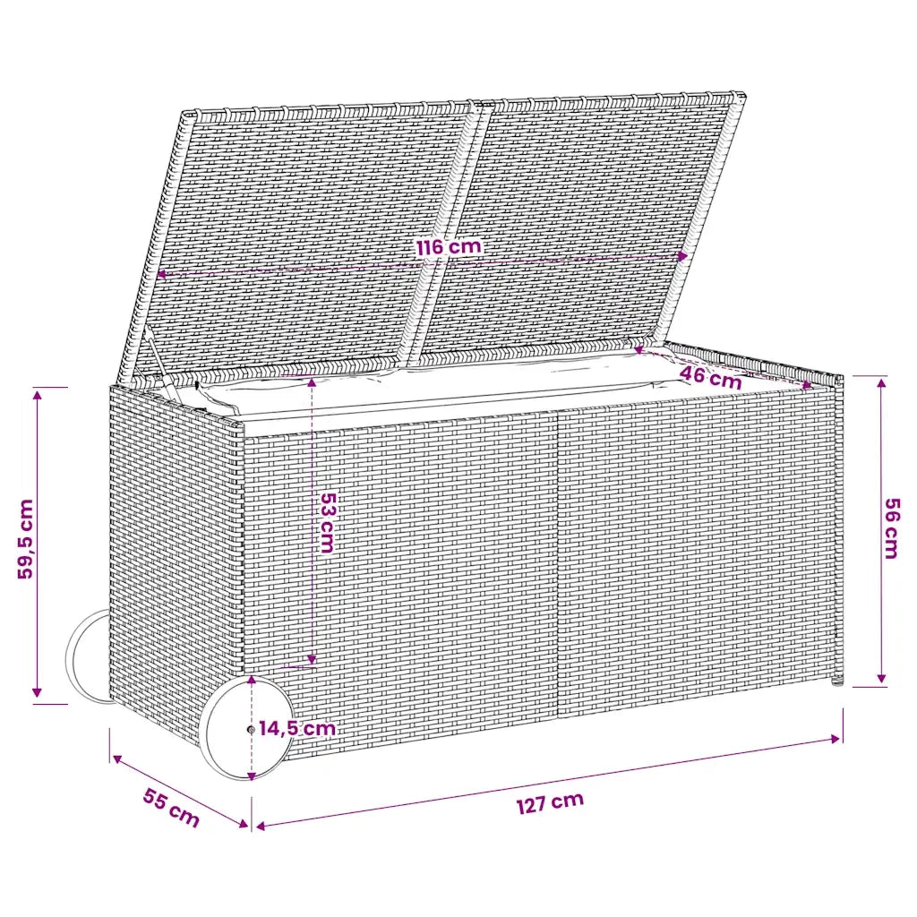 Contenitore da Giardino con Ruote Nero 283L in Polyrattan CFW4229924