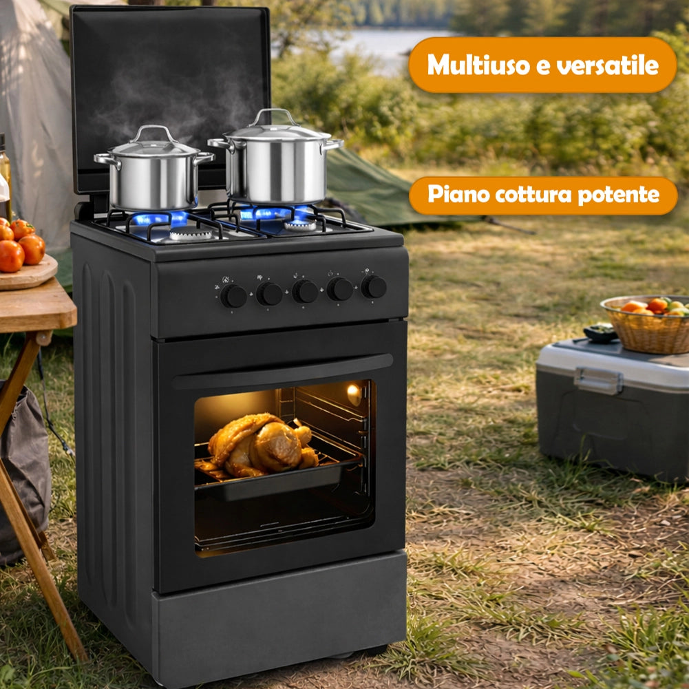 Cucina a Gas Piano Cottura a 4 Fuochi da Esterno Forno Cucinino Nero 86x50cm