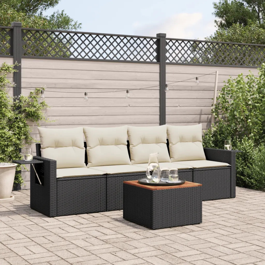 Set Divani da Giardino 5 pz | Set Salotto da Giardino con Cuscini in Polyrattan Nero