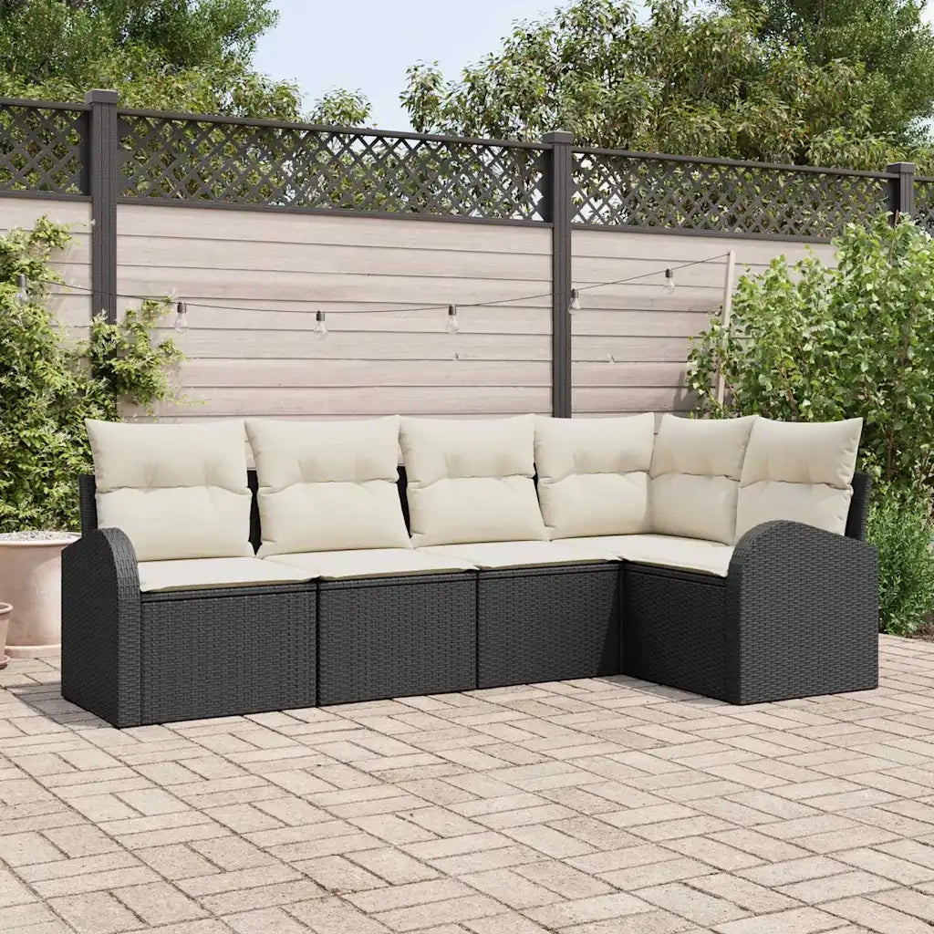 Set Divano da Giardino 5 pcs Nero e Bianco polyrattan 3354706