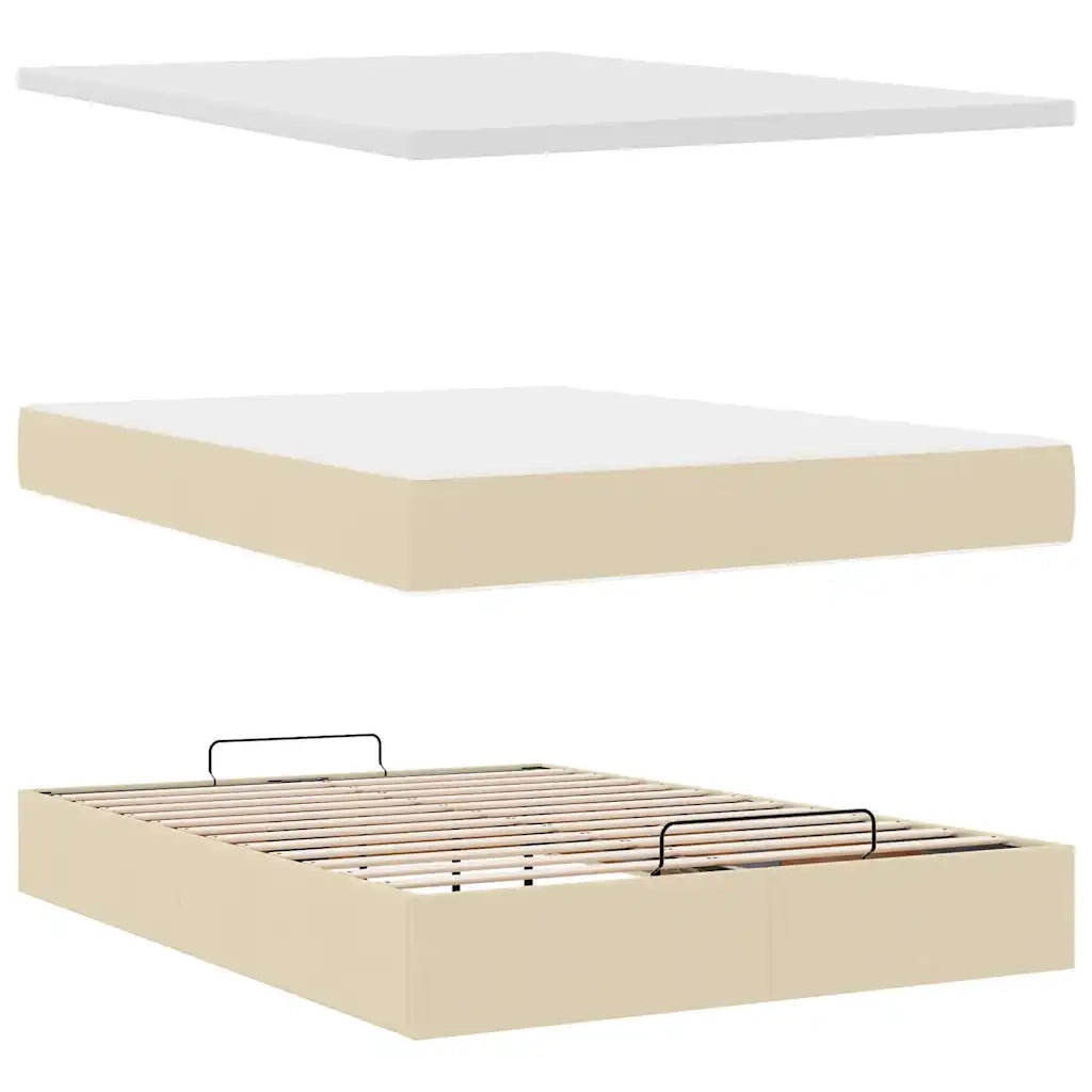 Struttura Letto Pouf con Materasso Crema 140x200 cm in Tessuto 3313332