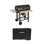 Barbecue a carbone, griglia e affumicatore americano, ruote e ripiani