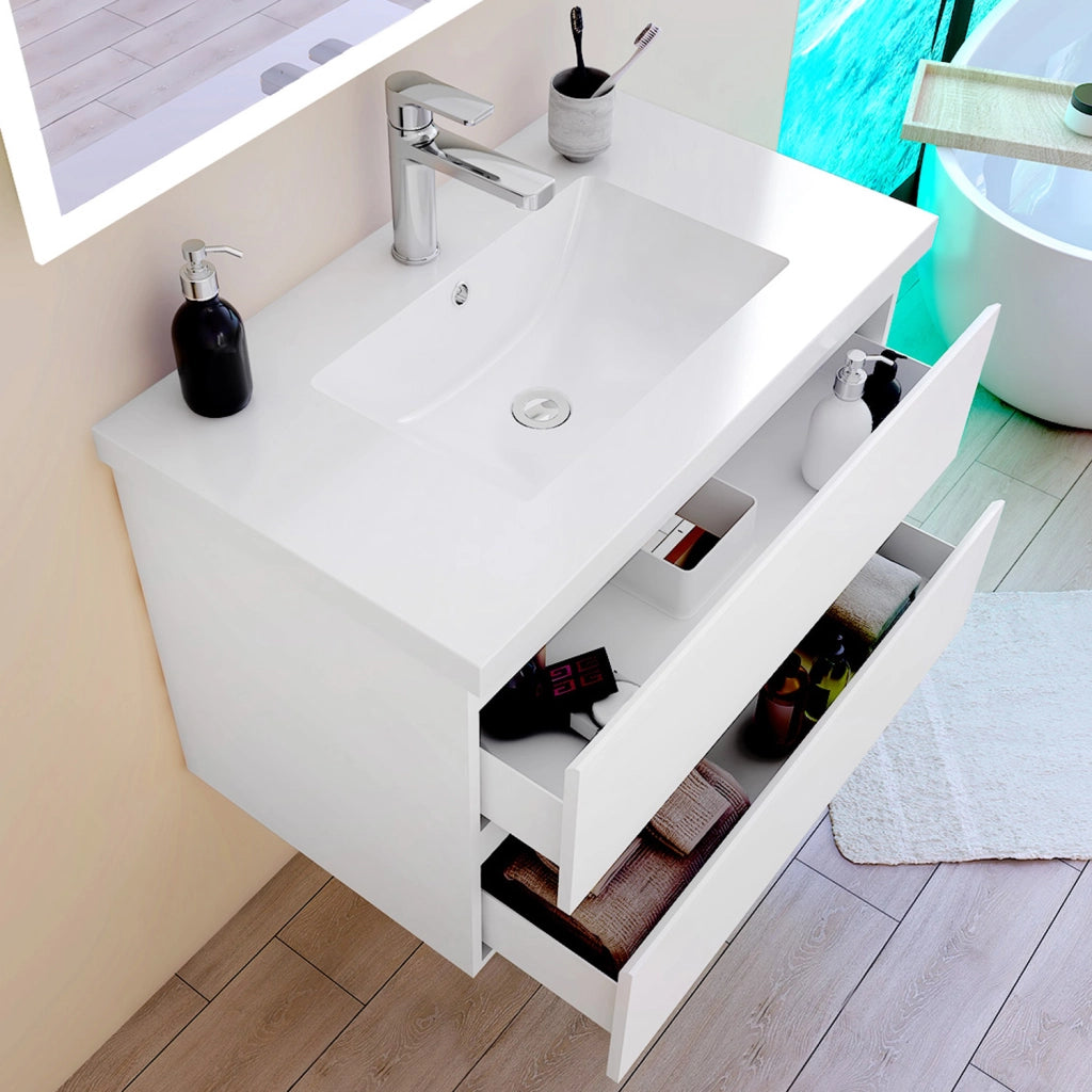 Mobile per bagno sospeso con lavabo da incasso 79 cm bianco