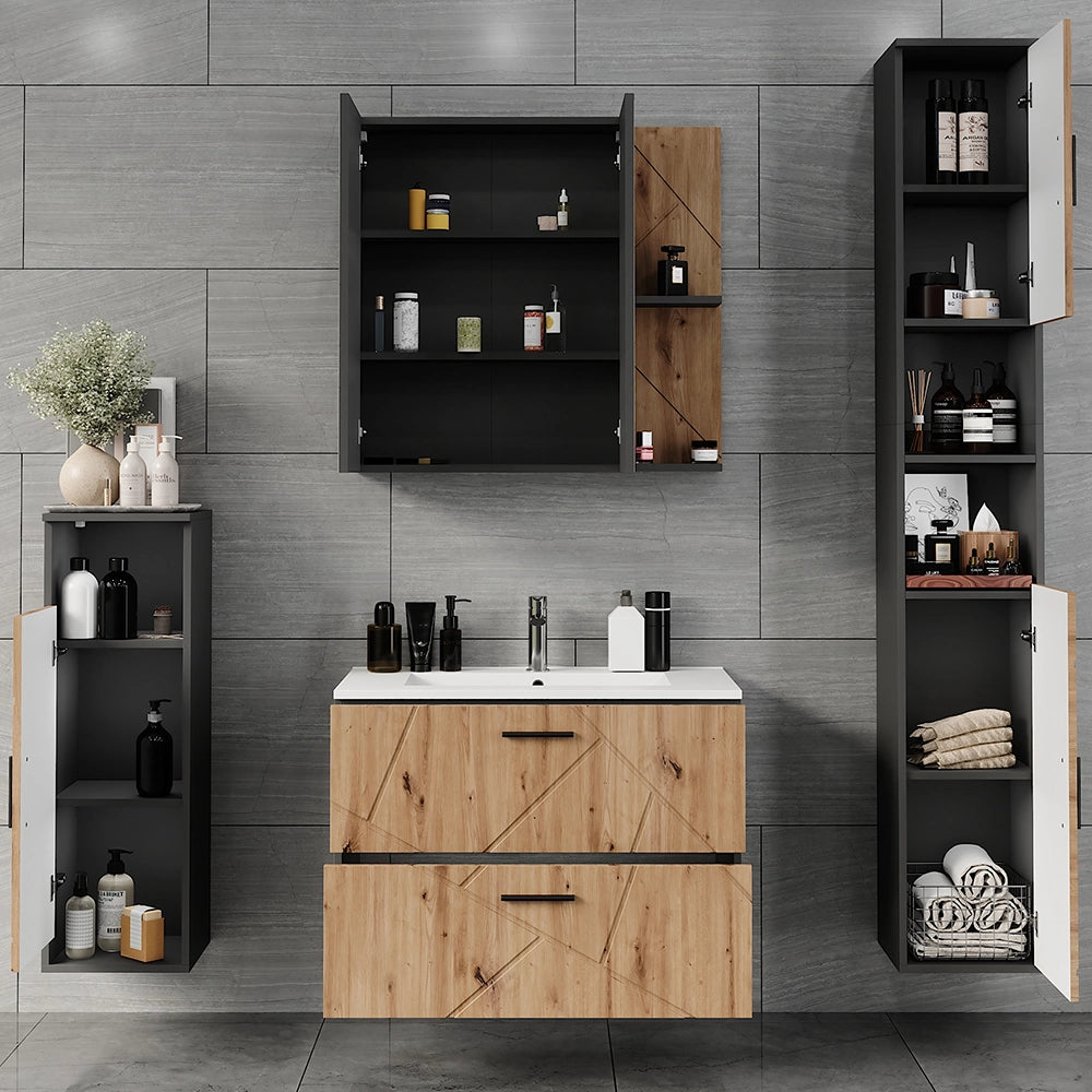 Vicco Set di mobili da bagno Antracite/Artisan 5 parti