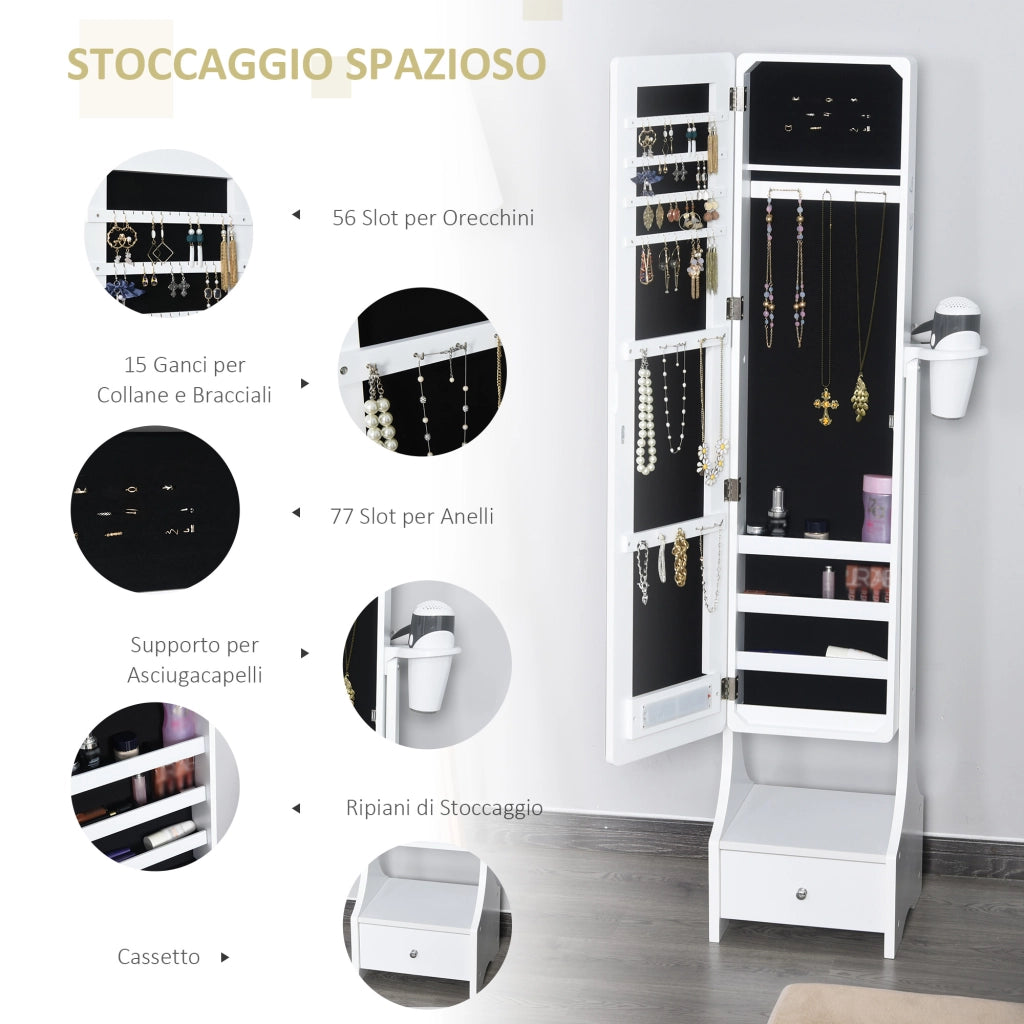 Armadio Portagioie con Specchio e Luci LED ¨C Minimal ¨C Bianco