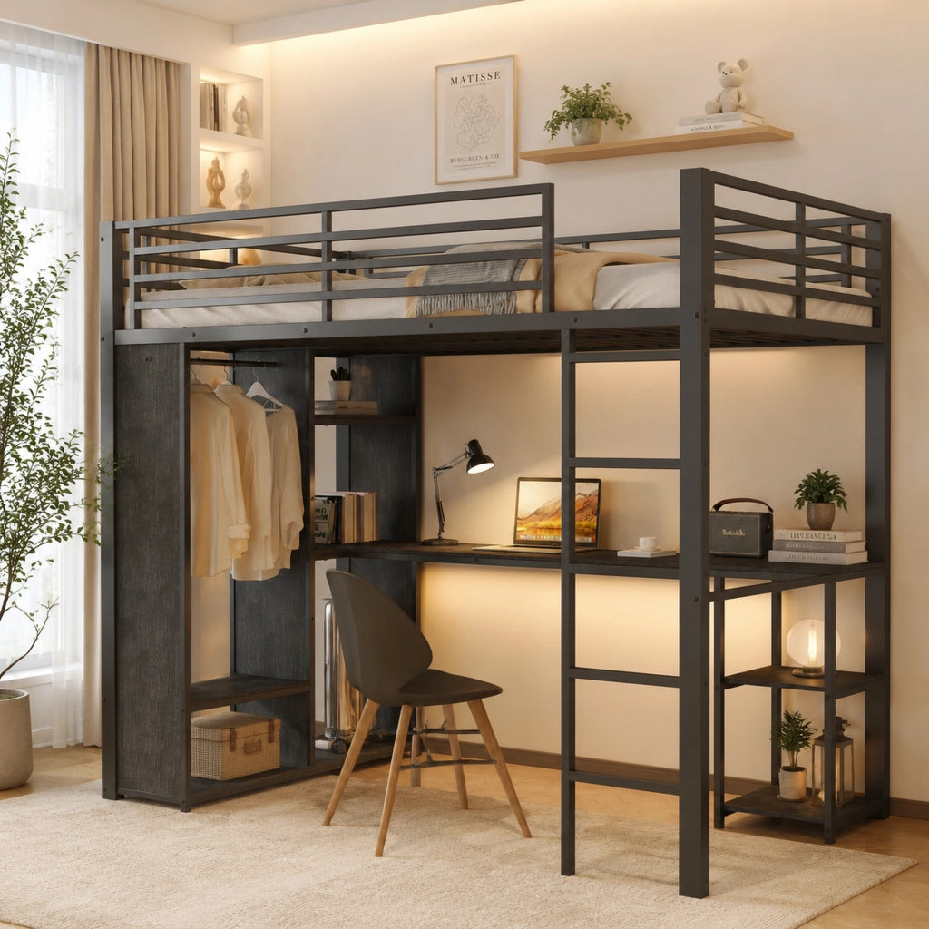 letto a castello mdf e metallo nero 90 x 200 cm