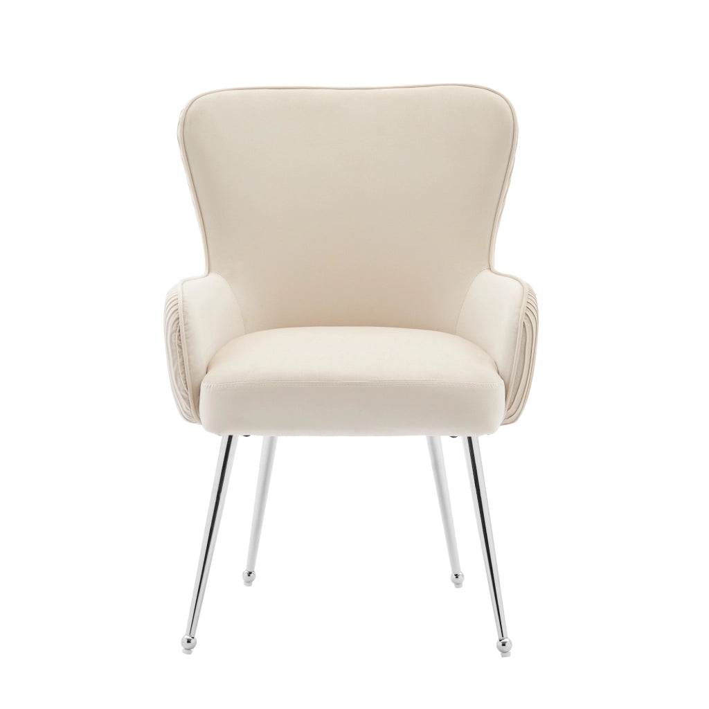 Sedia da pranzo in velluto set 6 pezzi con braccioli supporto lombare e gambe metalliche beige