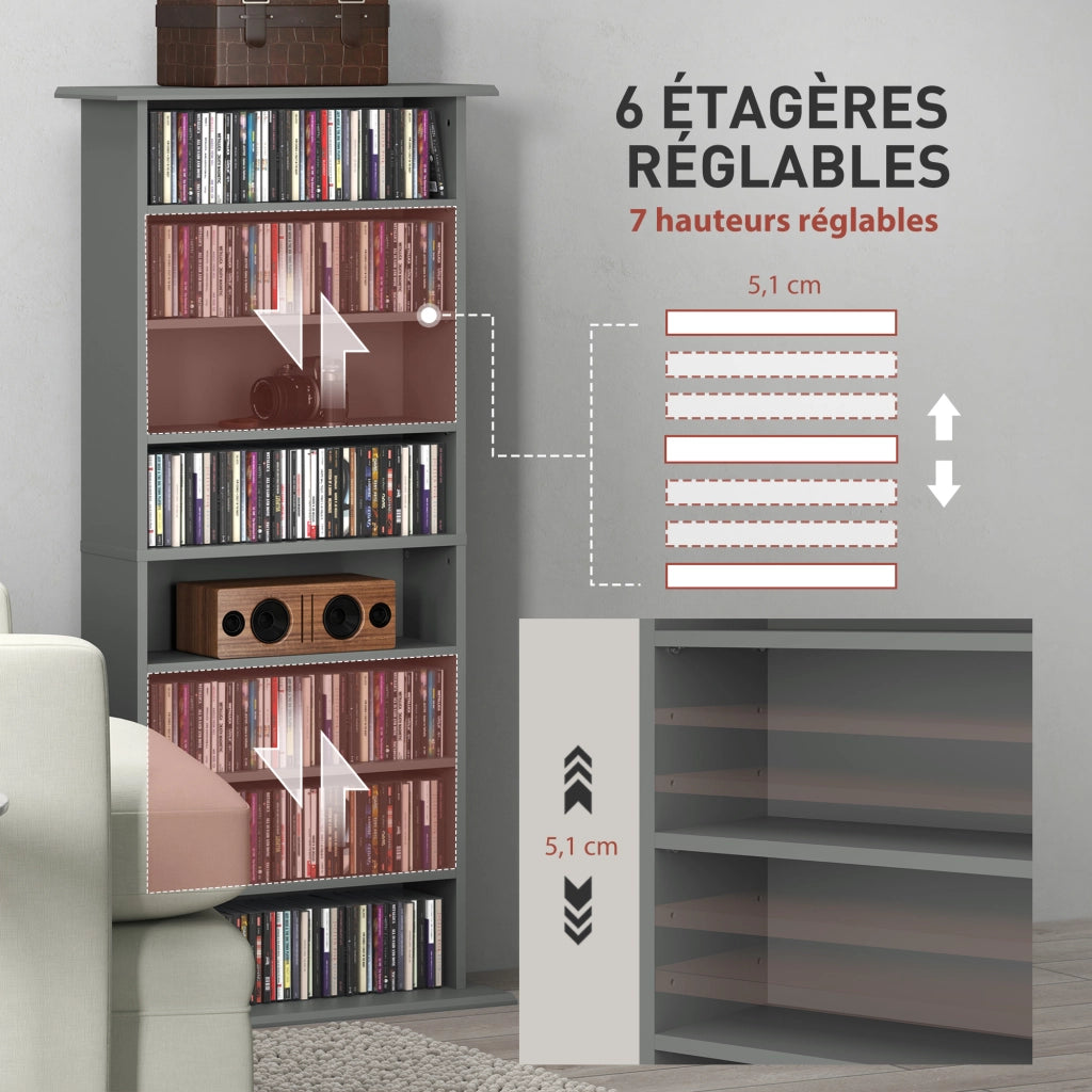 Libreria per CD DVD ¨C Xylo ¨C 8 scomparti 6 ripiani regolabili grigio