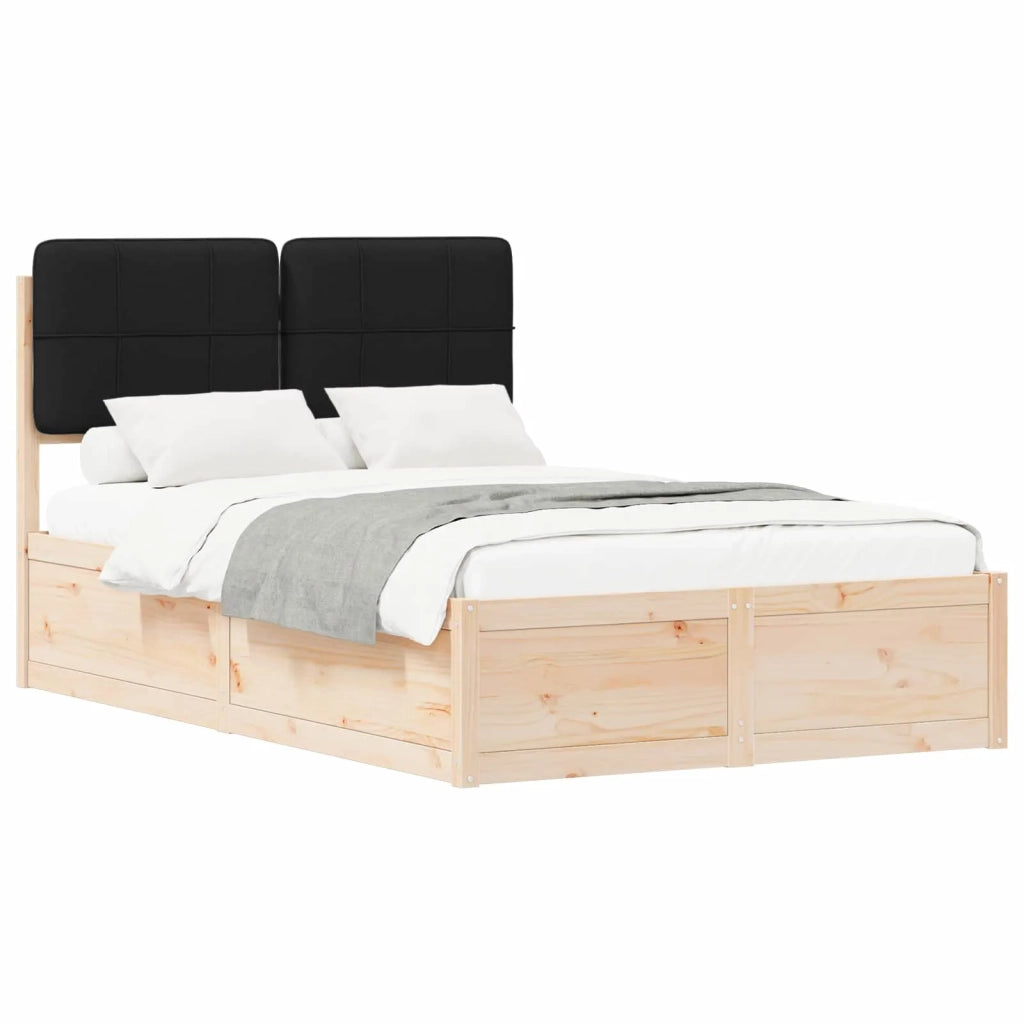 Letto matrimoniale | Letto per adulti | Letto con Testiera Rivestita Nero 120 x 190 cm Pino massello