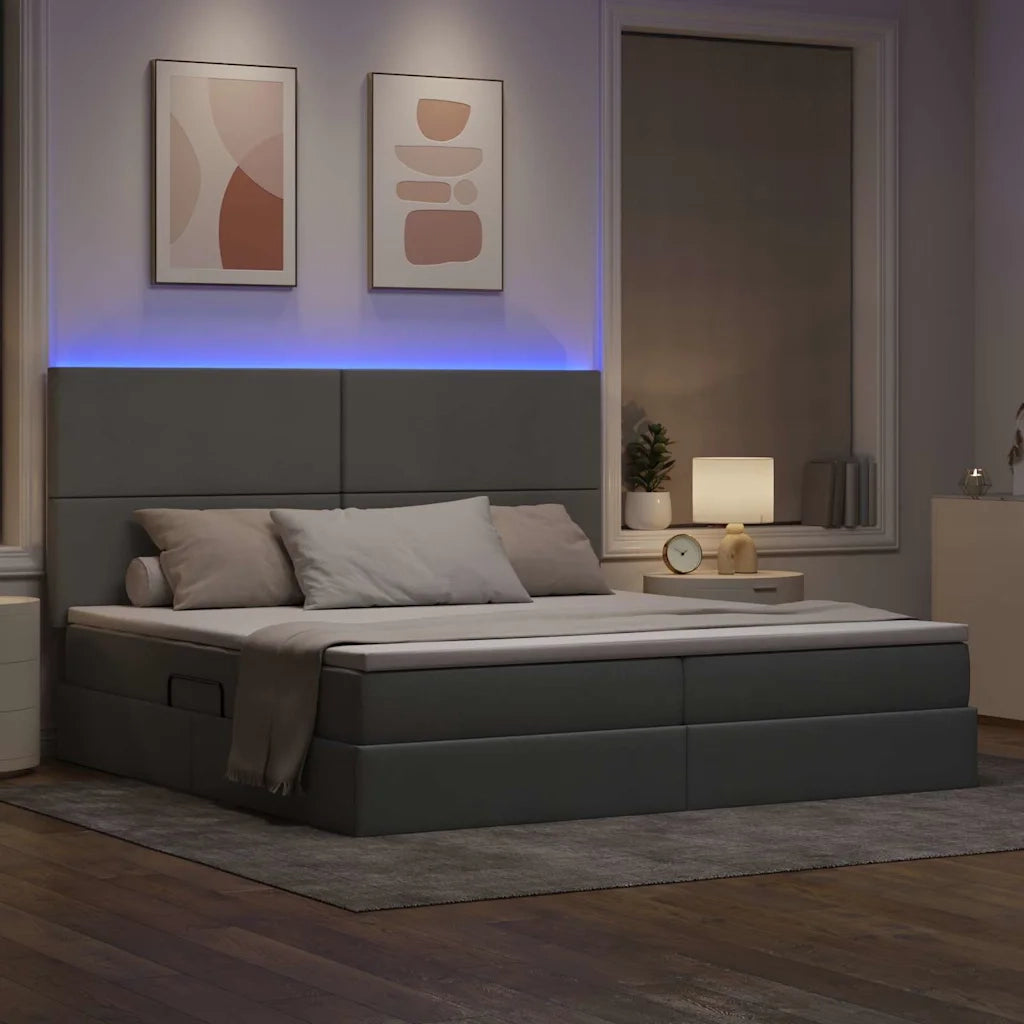 Letto con contenitore e LED con led Grigio chiaro 200 x 200 cm