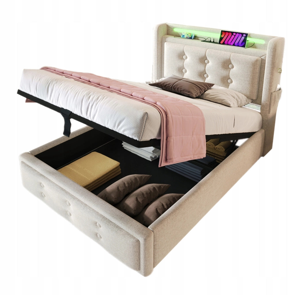 Letto singolo imbottito 90x200 - Xylo - Beige con materasso incluso