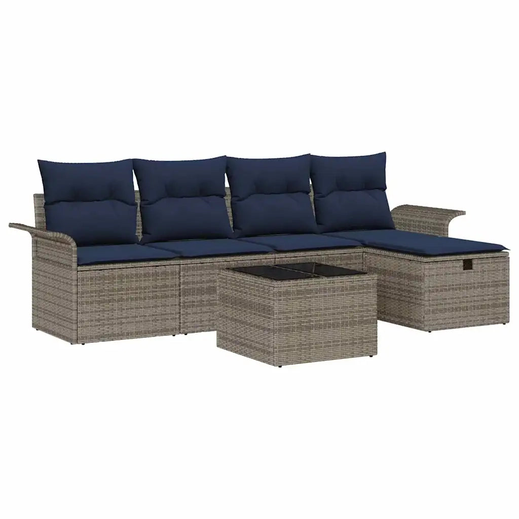 Set Divano da Giardino 6 pcs Grigio e Blu Navy polyrattan 3358874