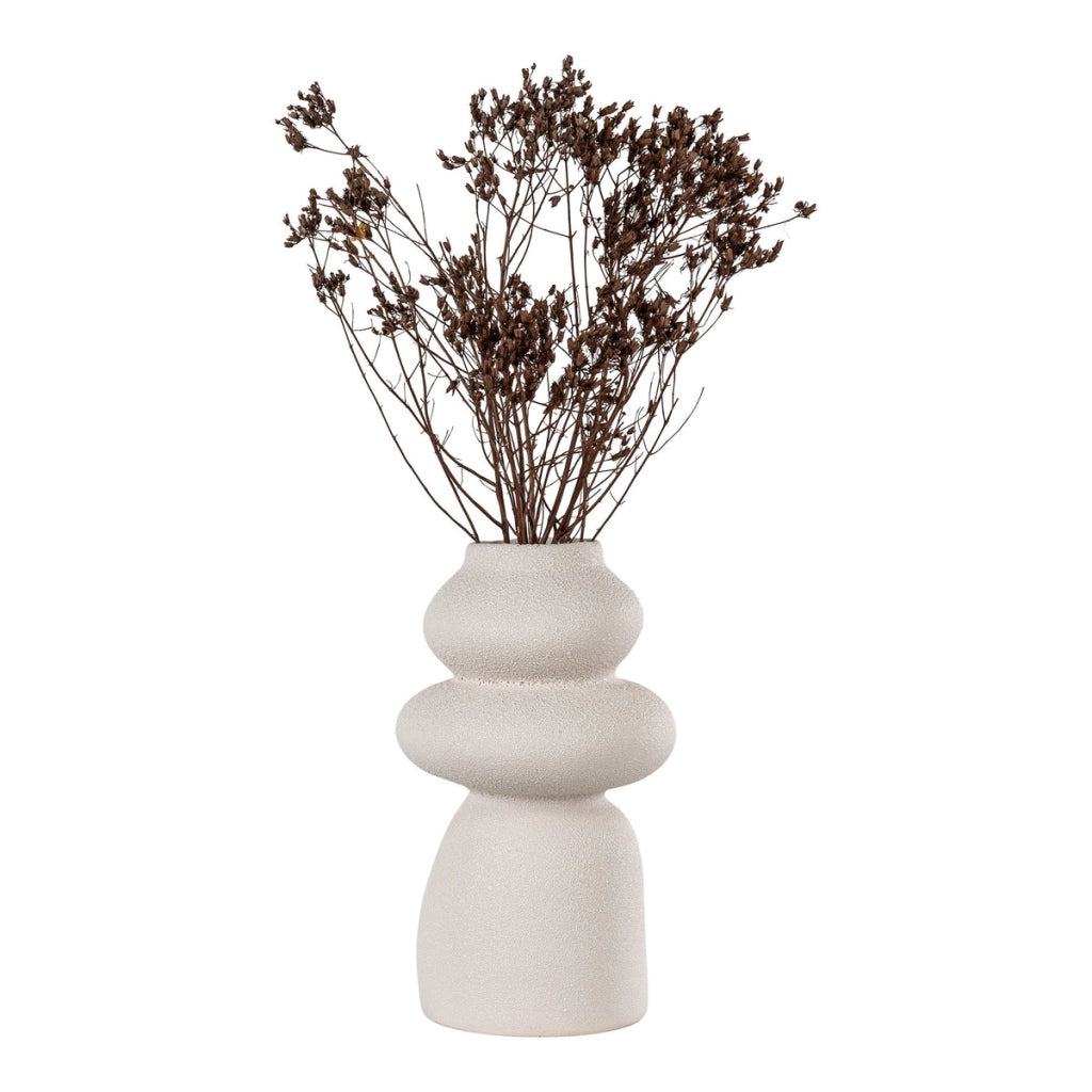 Vaso in gres beige con forme organiche, ø14,5x26,5 cm