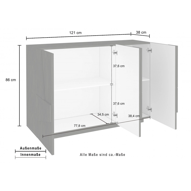 Mobile madia credenza Ping 120 – 3 ante – Cemento Bronx