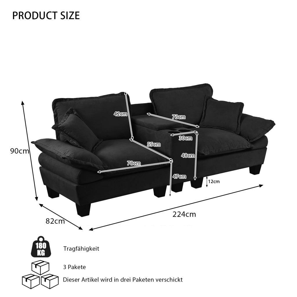 Divano Modulare con Contenitore e Cuscini ¨C MINIMAL ¨C Chenille, Nero
