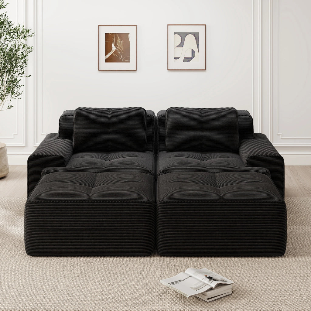 Divano Modulare Cloud U ¨C Xylo ¨C Velluto a Coste, Nero, con Ottoman