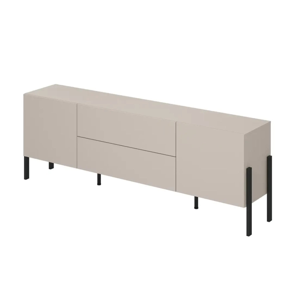 Mobile TV SALMA – 2 porte & 2 cassetti Push-to-Open – beige & nero opaco, 207×70×40 cm