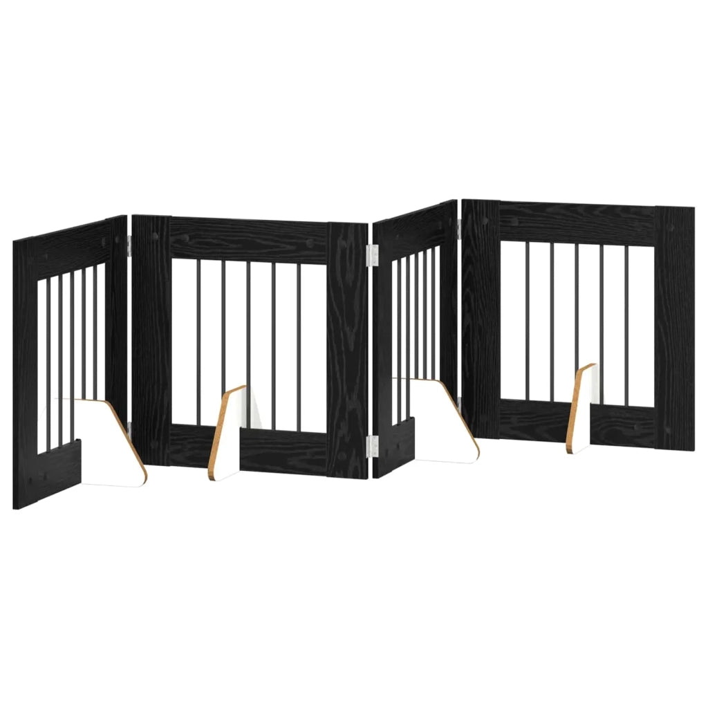 Cancello per cani pieghevole con supporti 4 pz Rovere Nero 892151