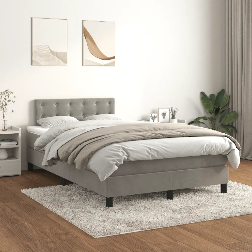 Giroletto a Molle con Materasso Grigio Chiaro 120x190cm Velluto