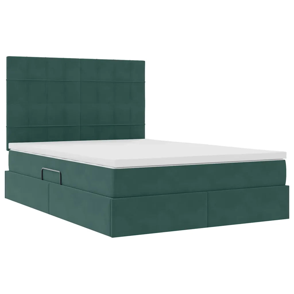 Letto con contenitore e materasso Verde Scuro 140 x 200 cm