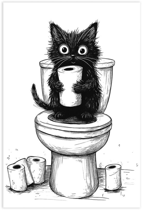 Decorazione per la stanza da bagno - Immagine unica di animali - Tela impermeabile - 20 x 30 cm - Nero/Bianco