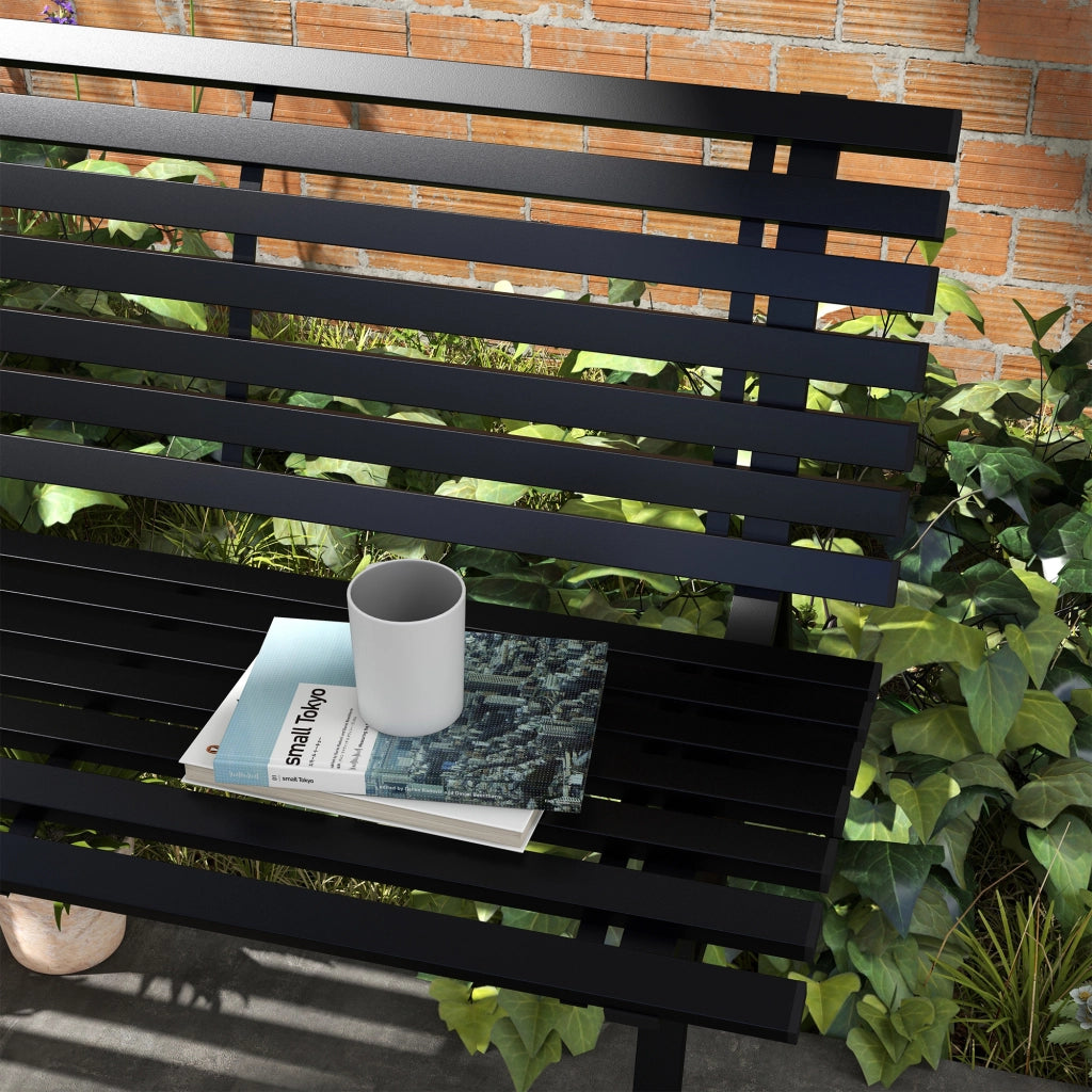 Panchina da giardino 2 posti ¨C zephmum ¨C alluminio, nero, 123x67x79 cm