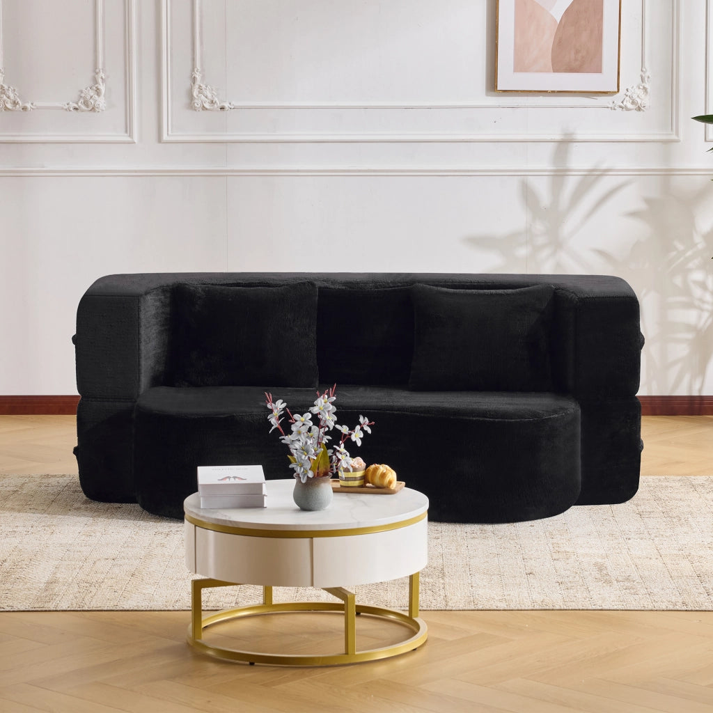 Divano letto pieghevole 2 in 1 - con funzione letto e 2 cuscini - in schiuma - nero