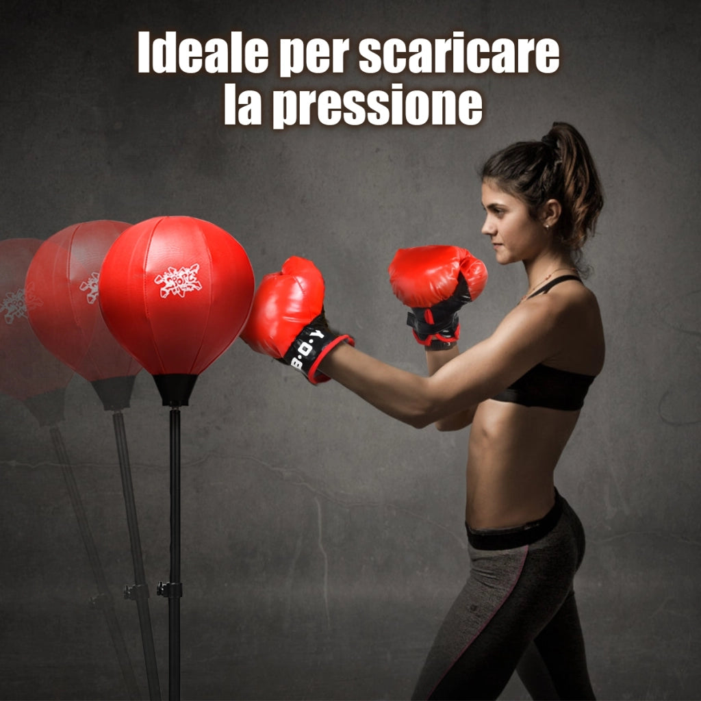 Palla da boxe con base altezza regolabile, Sacco da boxe con pompa manuale e guanti da boxe-Boxe