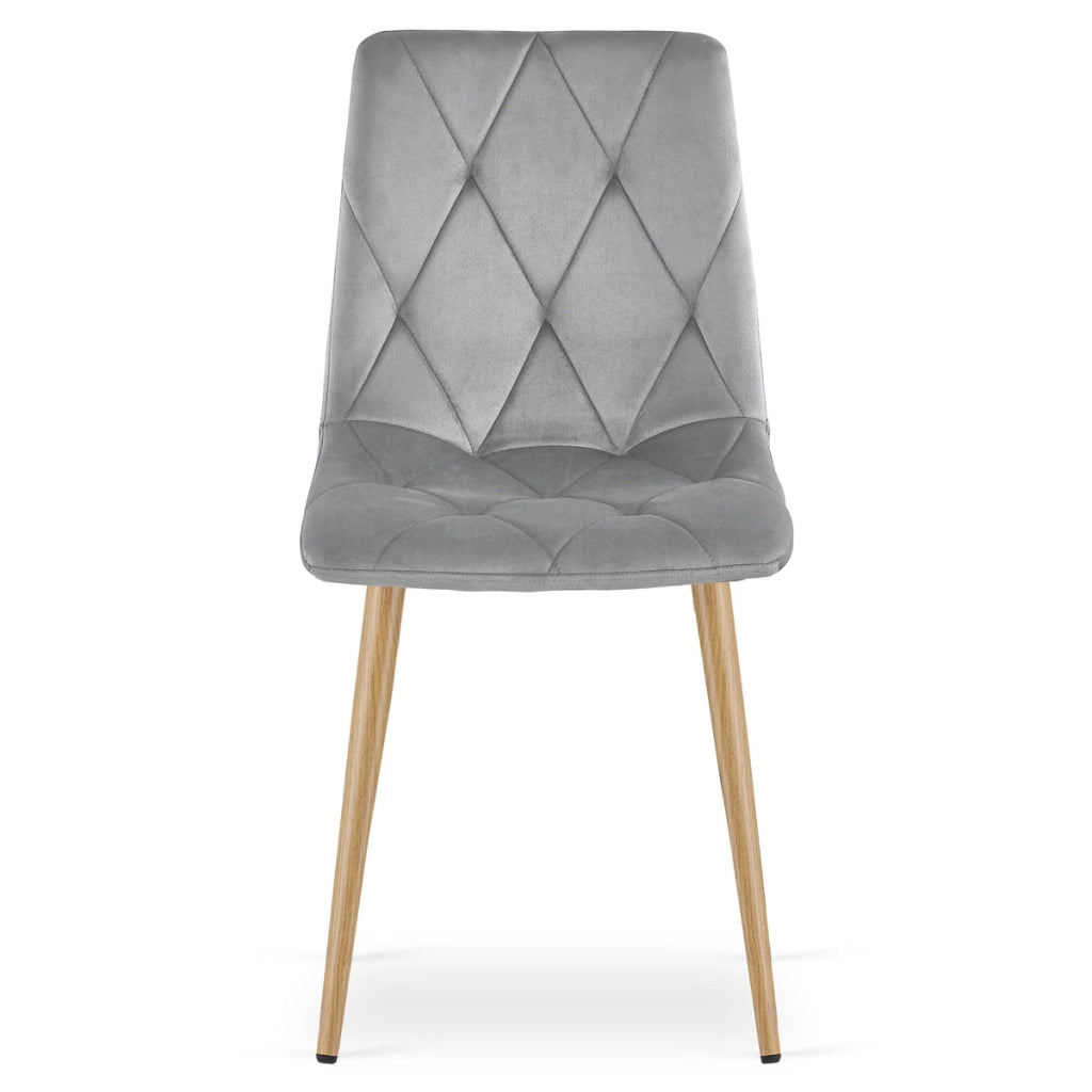 Sedia Libra in velluto grigio chiaro con gambe effetto legno