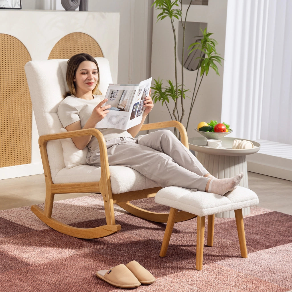 Poltrona Dondolo con Poggiapiedi ¨C Minimal ¨C Tessuto Grigio