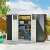 Capanno da Giardino Porta Attrezzi in Acciaio Zincato con 2 Porte, 246x117x180 cm, Grigio Scuro