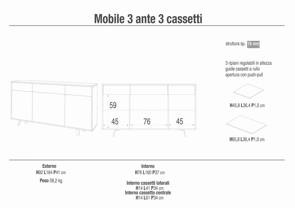 Mobile Soggiorno Madia 3 Ante 3 Cassetti 164x41x92 cm Ossido Nero e Rovere Dogato