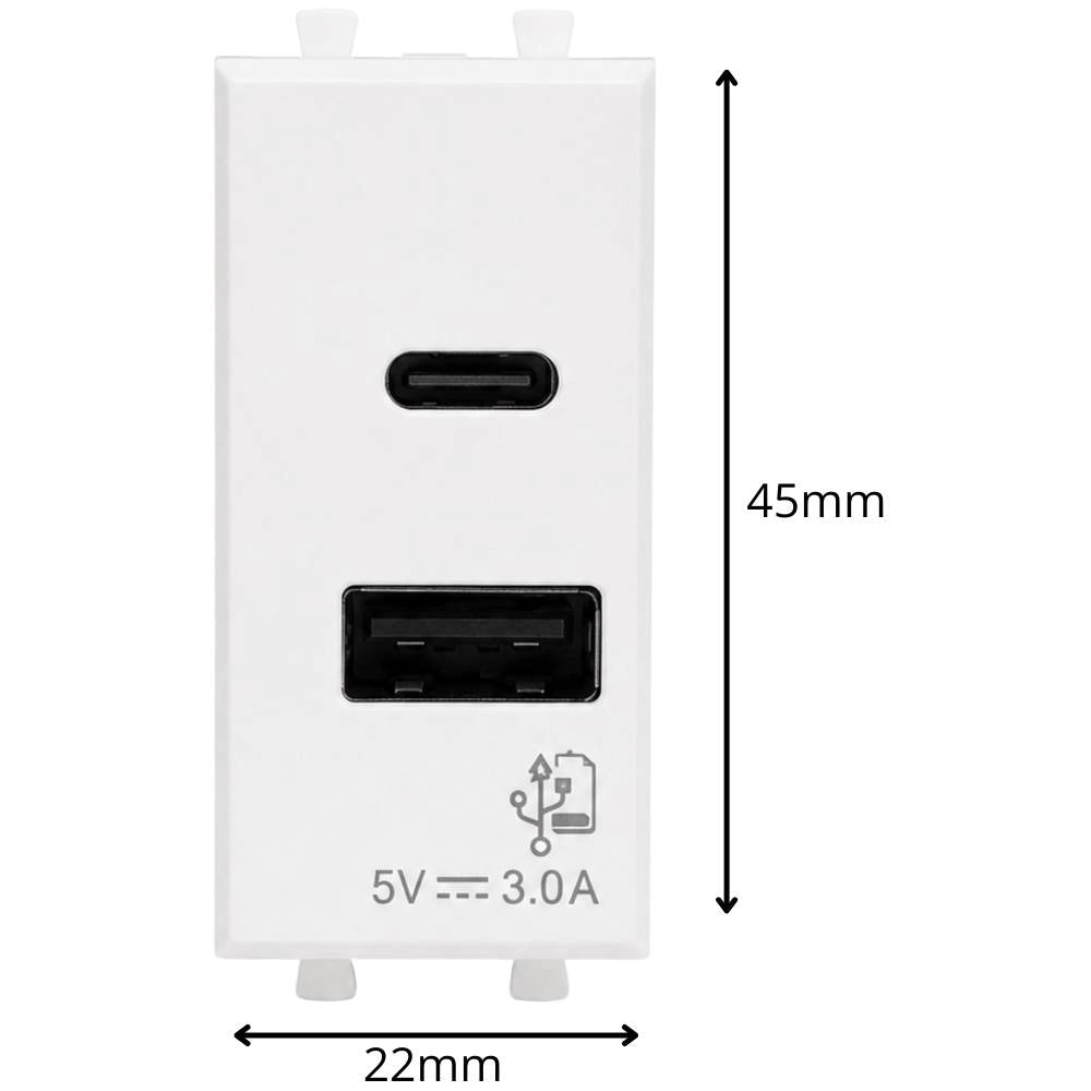 Alimentatore usb da incasso tipo a e c 5v 3a serie s44